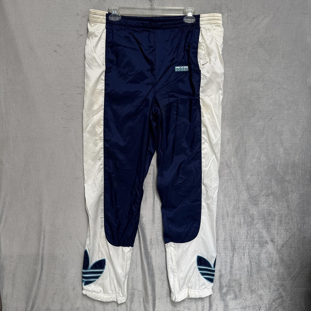 Vintage Adidas Originals Pants Mens Medium Blue White Track Trefoil Zip Ankles